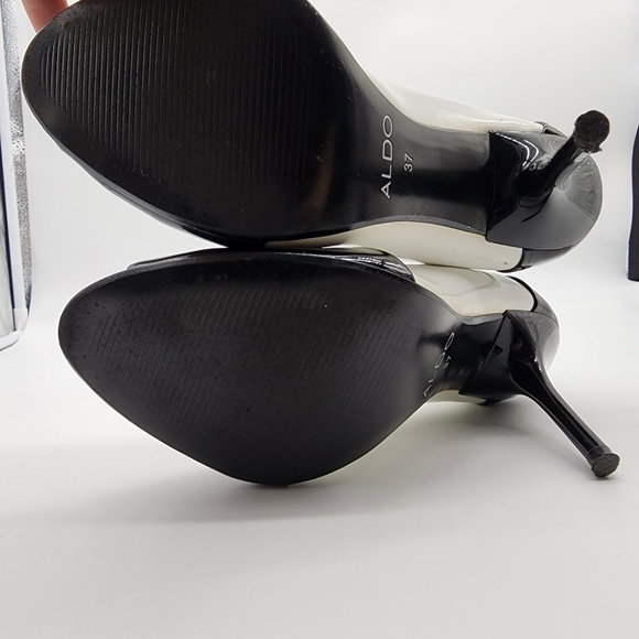 Aus6/ 37 Aldo Black and White Patent Leather Open Toe Heels Shoes - Picture 3 of 16